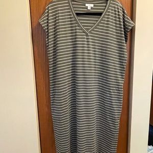 Green(Army) & cream strip slightly curved hem dress…Tags are off but never worn